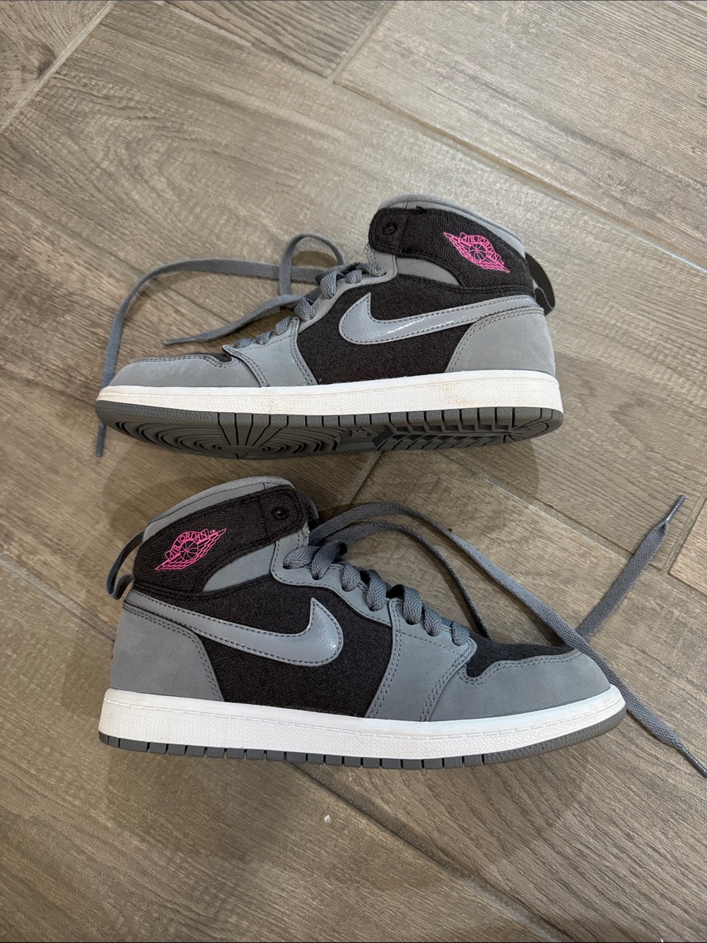 Nike Air Jordan 1 Mid Gray, Black & Pink Accent Sneakers